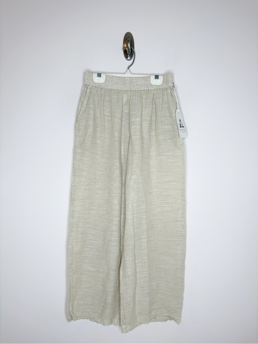 Pearl & Caviar Linen Cotton Crop Wide Leg Pant Beige